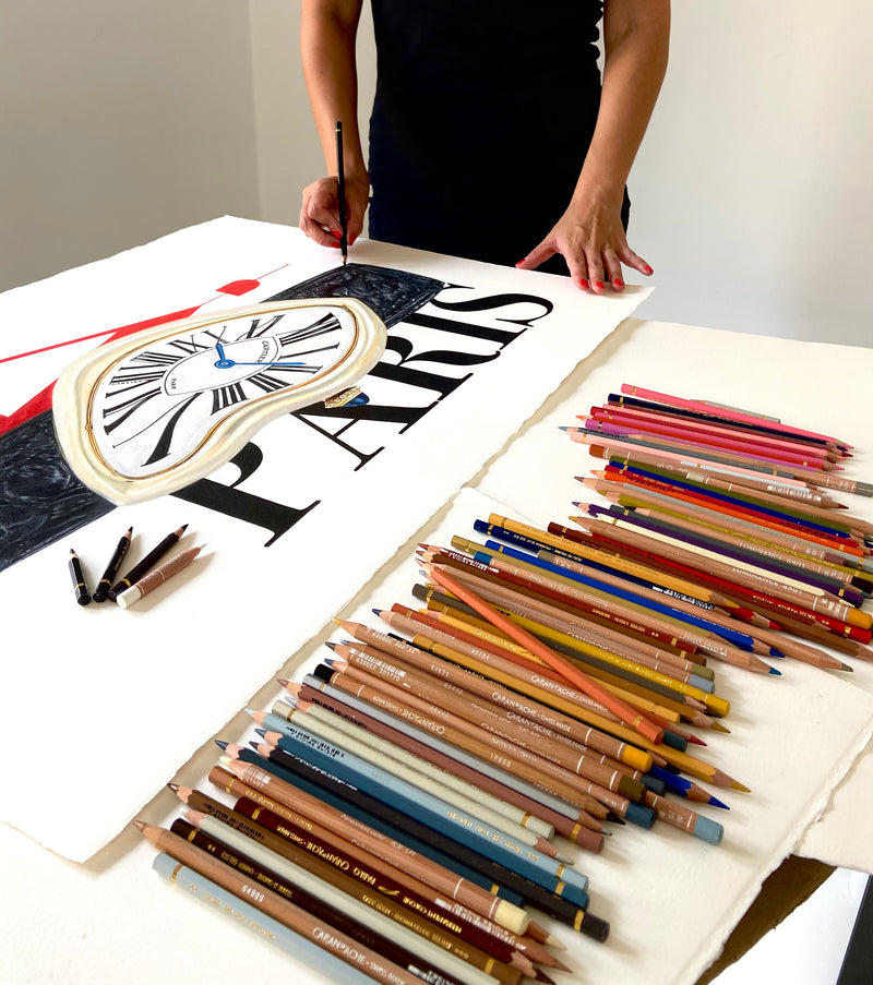 Collection of colored pencils on a table with a person in the background Cecilia Mendoza CM Visual Artist Ceciliaismyname  Cartier Crash Paris 