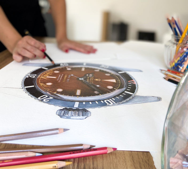 Cecilia Mendoza CM, visual artist, ceciliaismyname Rolex Submariner  6538 drawing1